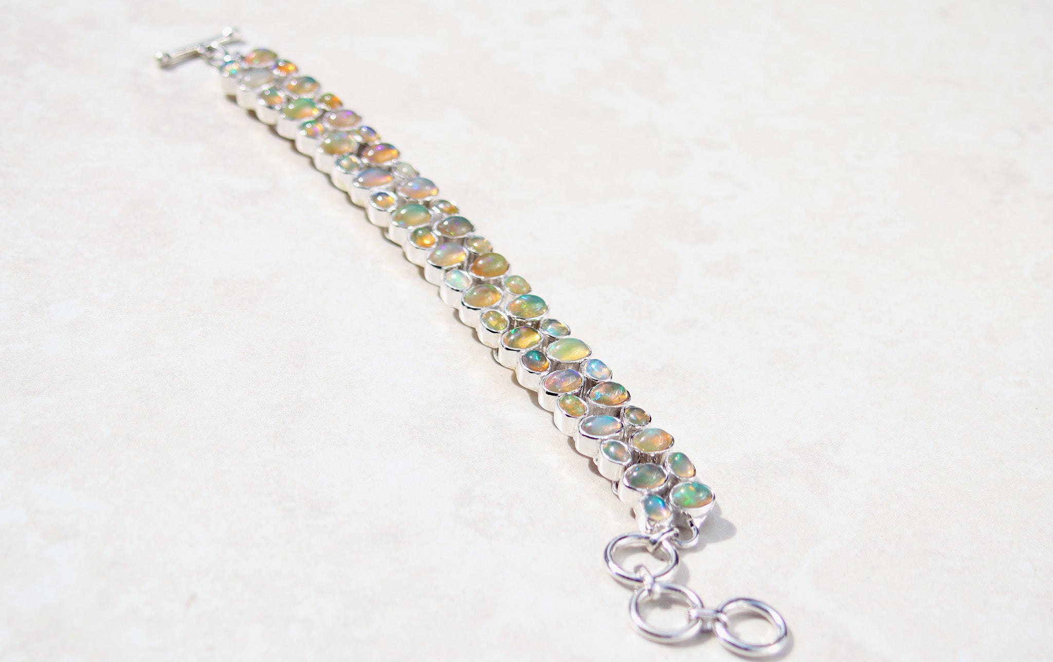 Silver Ethiopian opal bracelet