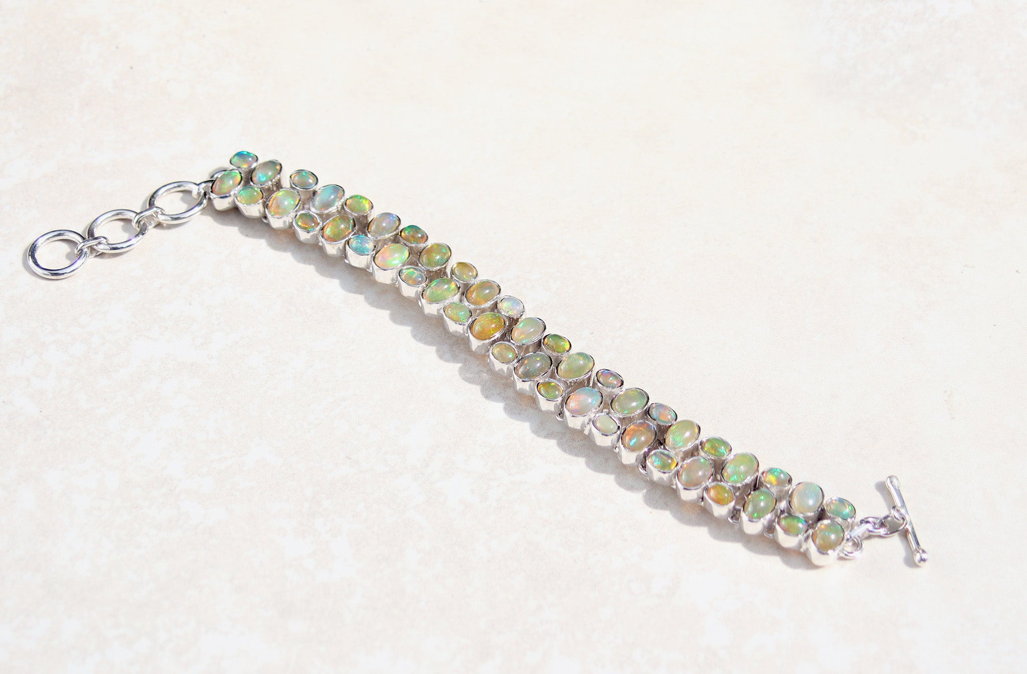Silver Ethiopian opal bracelet