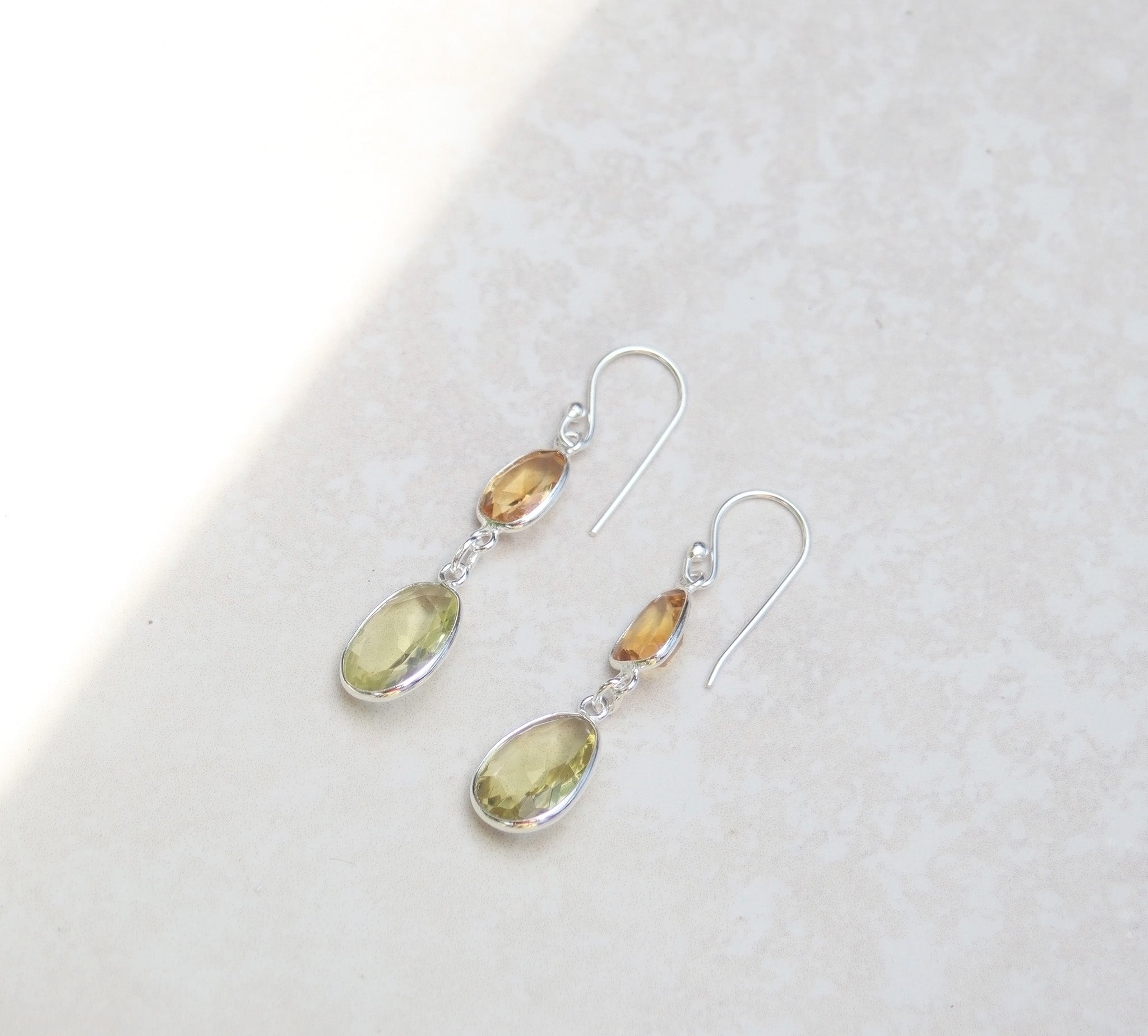 Silver citrine and lemon quartz drops