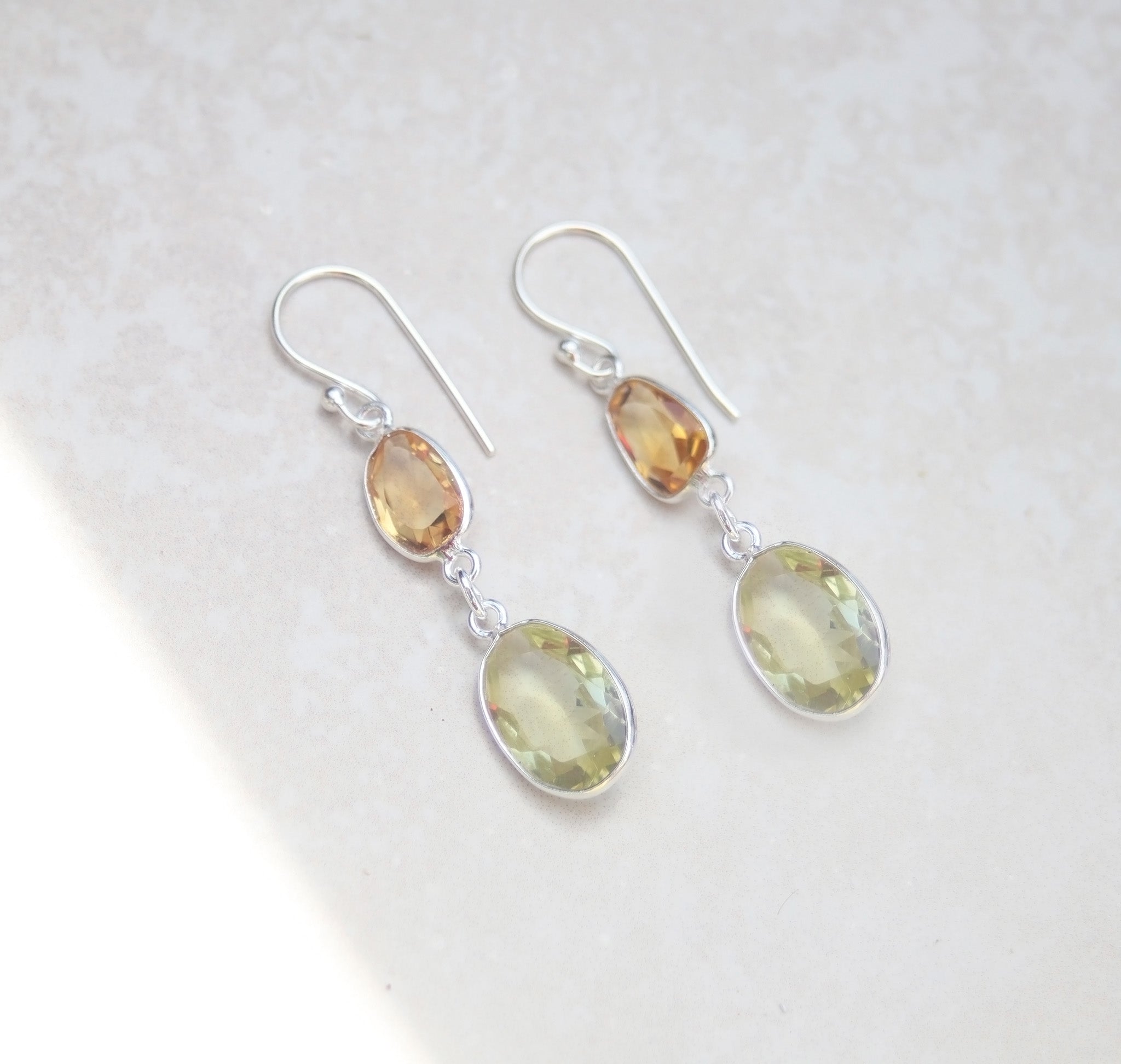 Silver citrine and lemon quartz drops