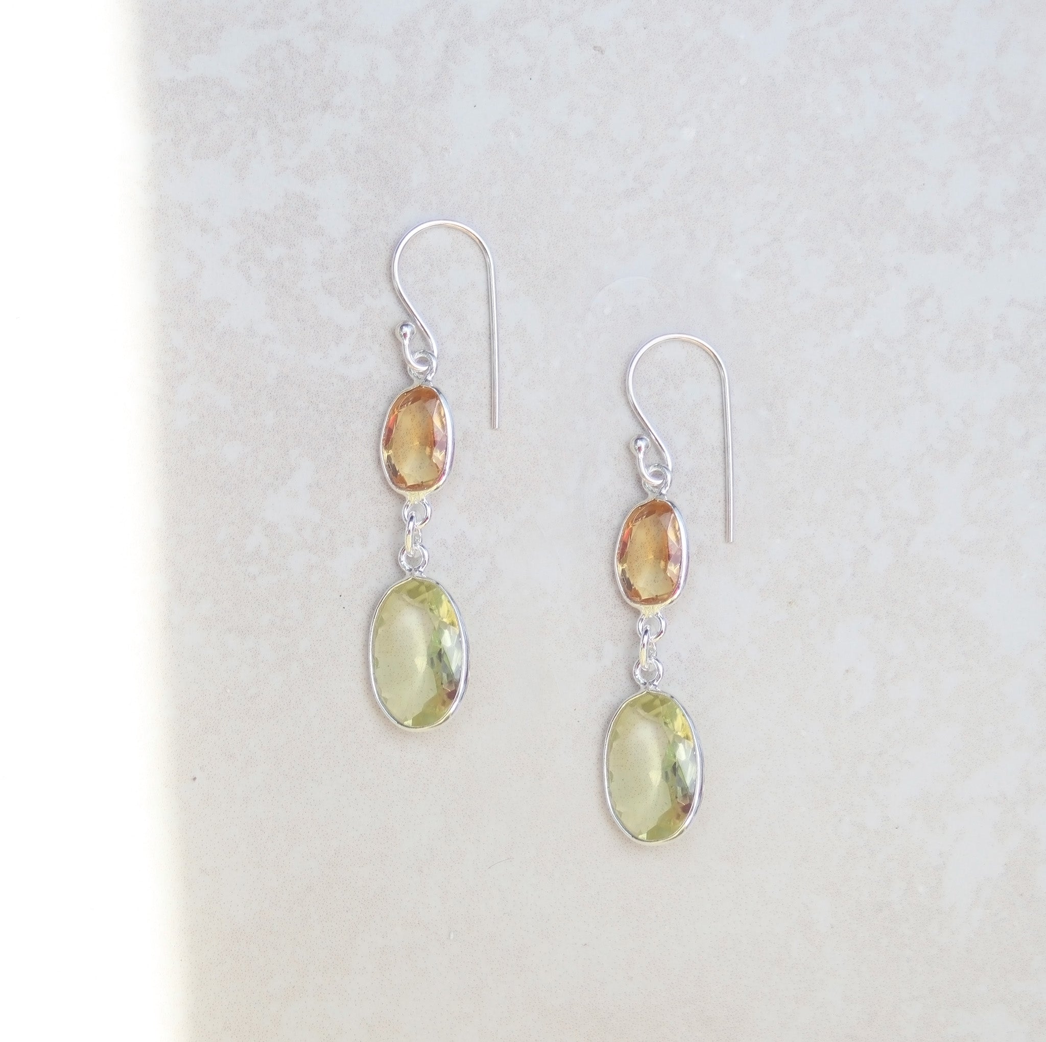 Silver citrine and lemon quartz drops