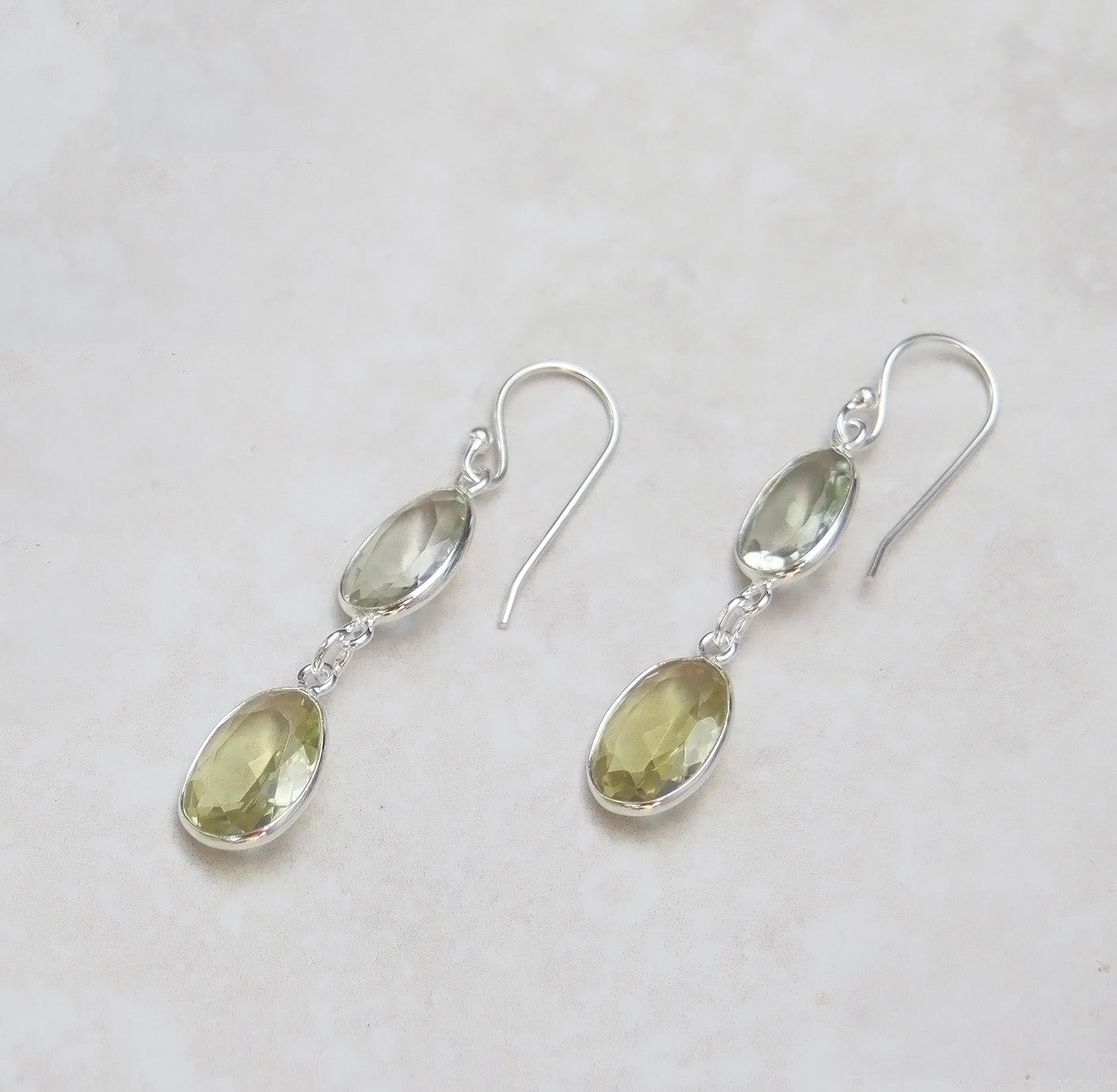 Silver Green amethyst and Lemon quartz drops