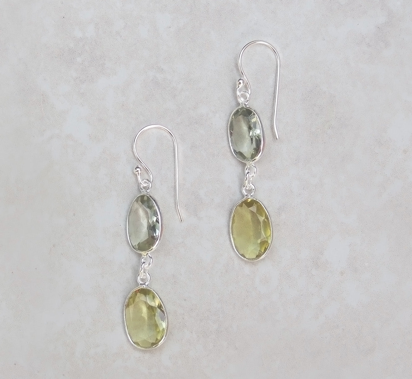 Silver Green amethyst and Lemon quartz drops