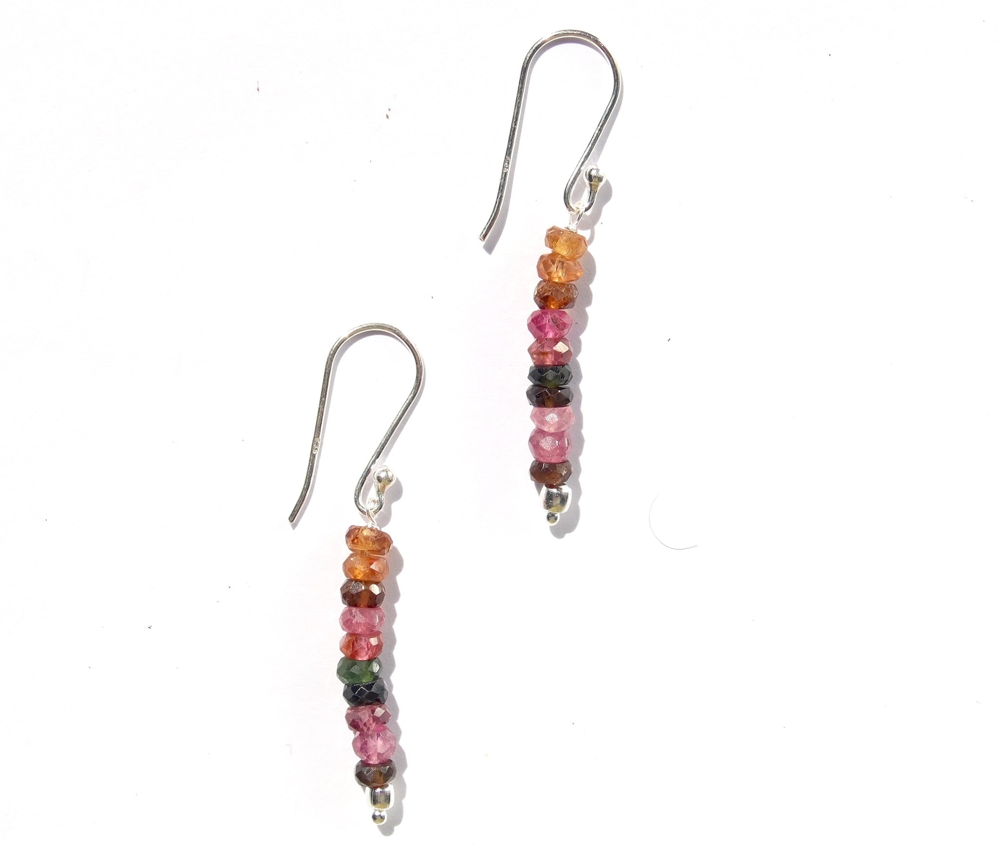 Silver rainbow tourmaline hook earrings