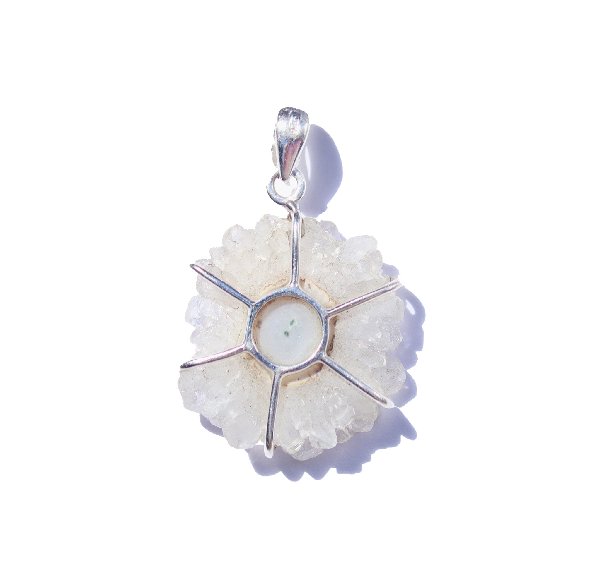 Silver quartz flower pendant