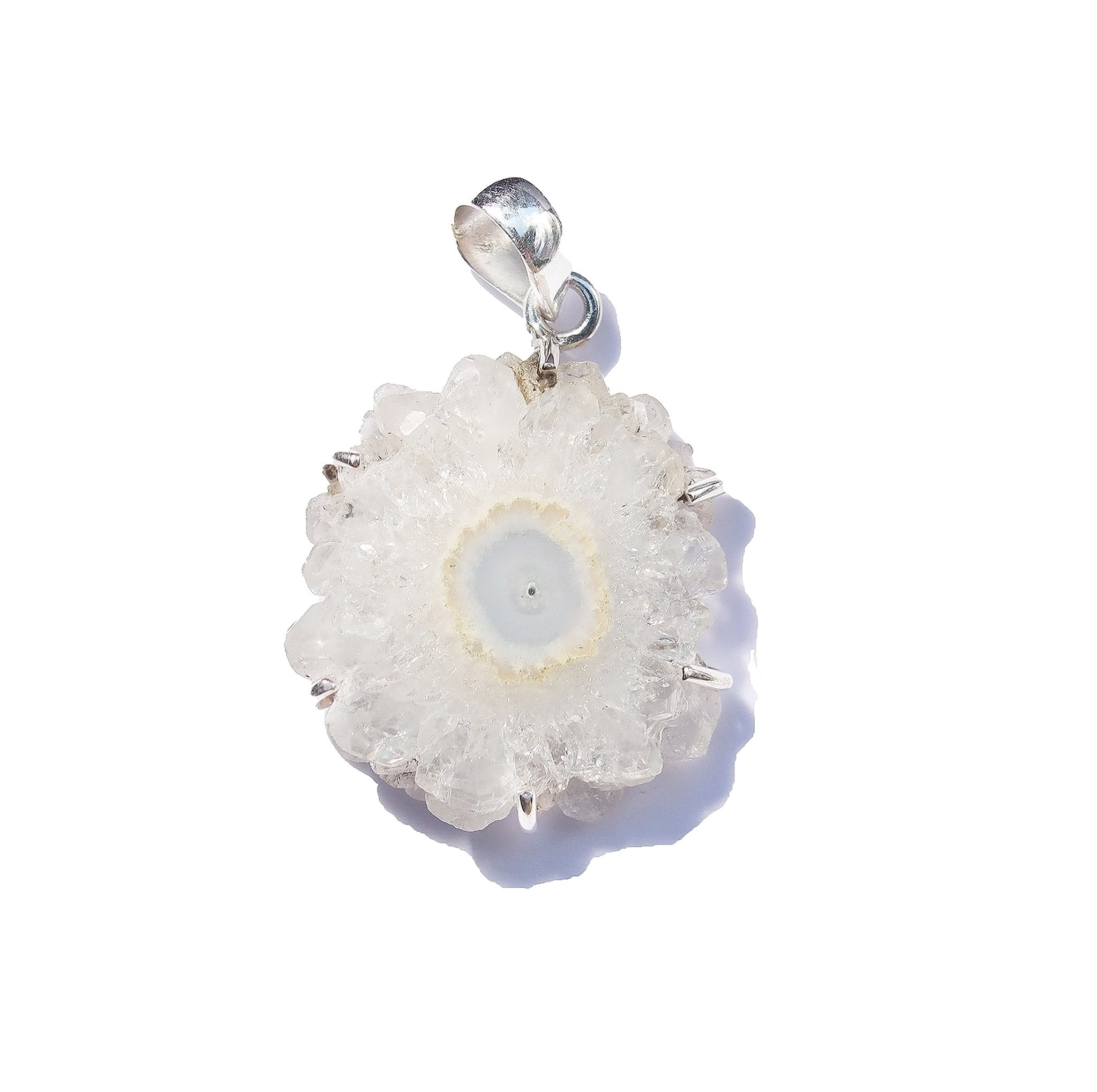 Silver quartz flower pendant