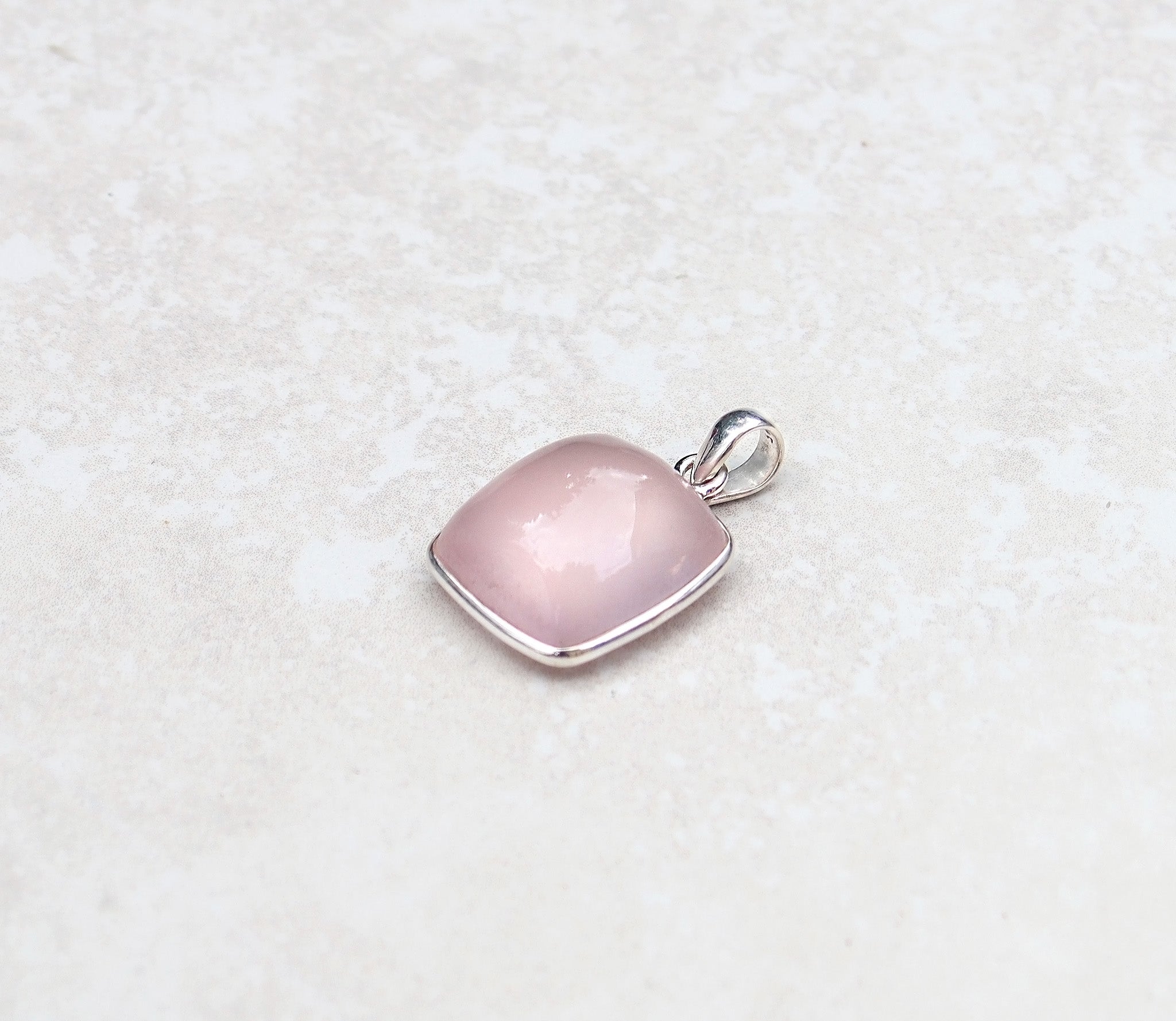 Silver square Rose quartz pendant