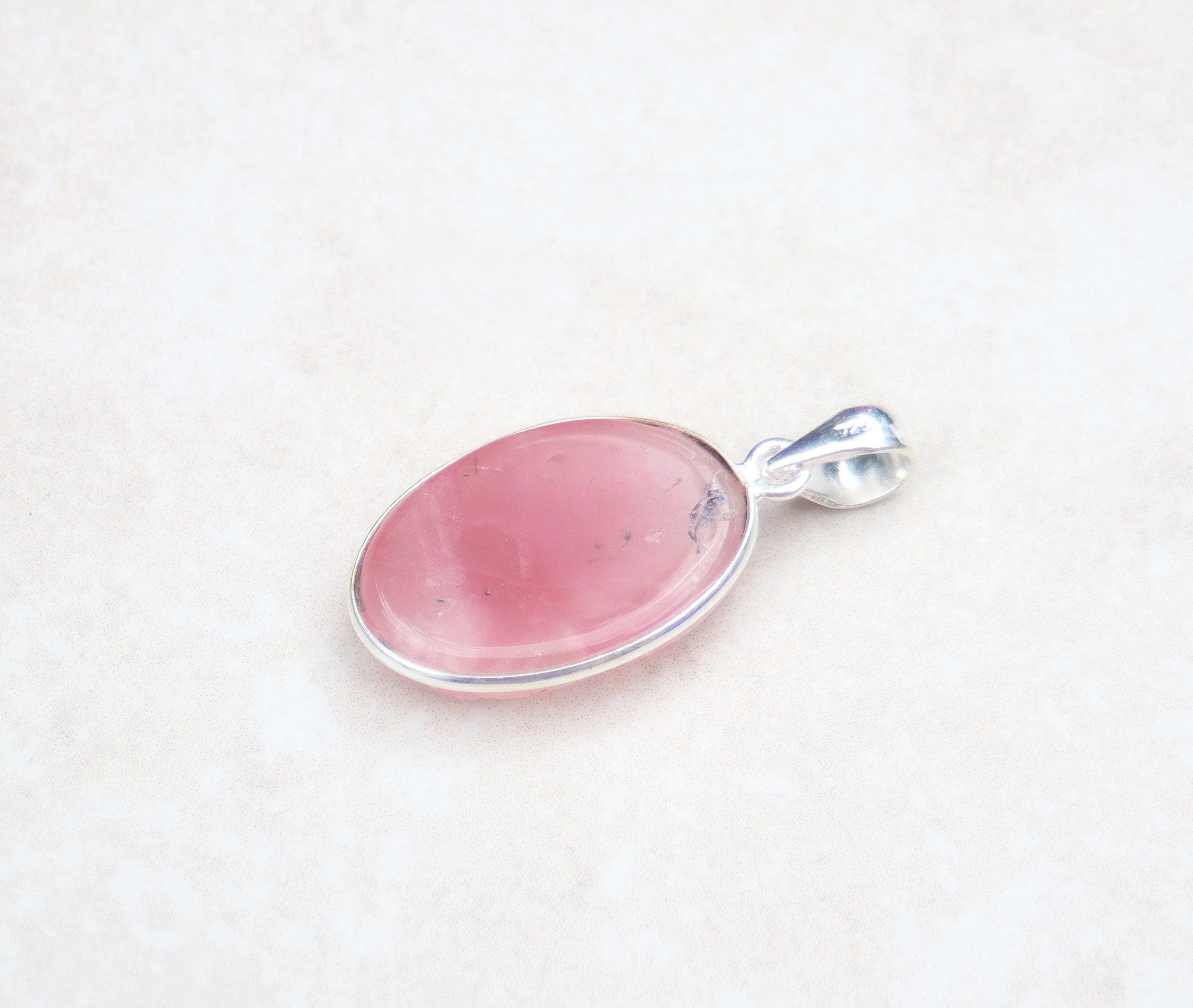 Silver rough rose quartz pendant