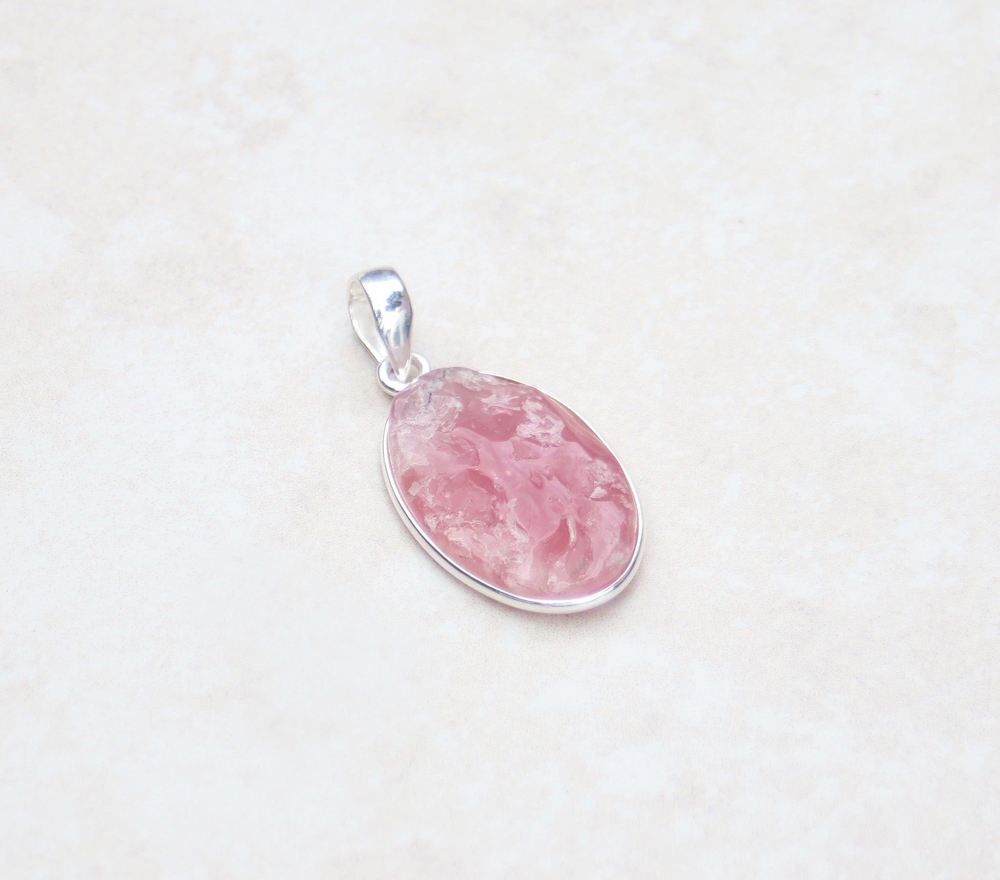 Silver rough rose quartz pendant