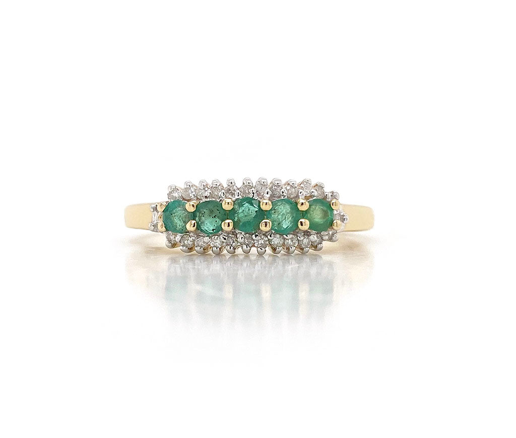 18ct Yellow Gold Vintage Emerald and Diamond Ring