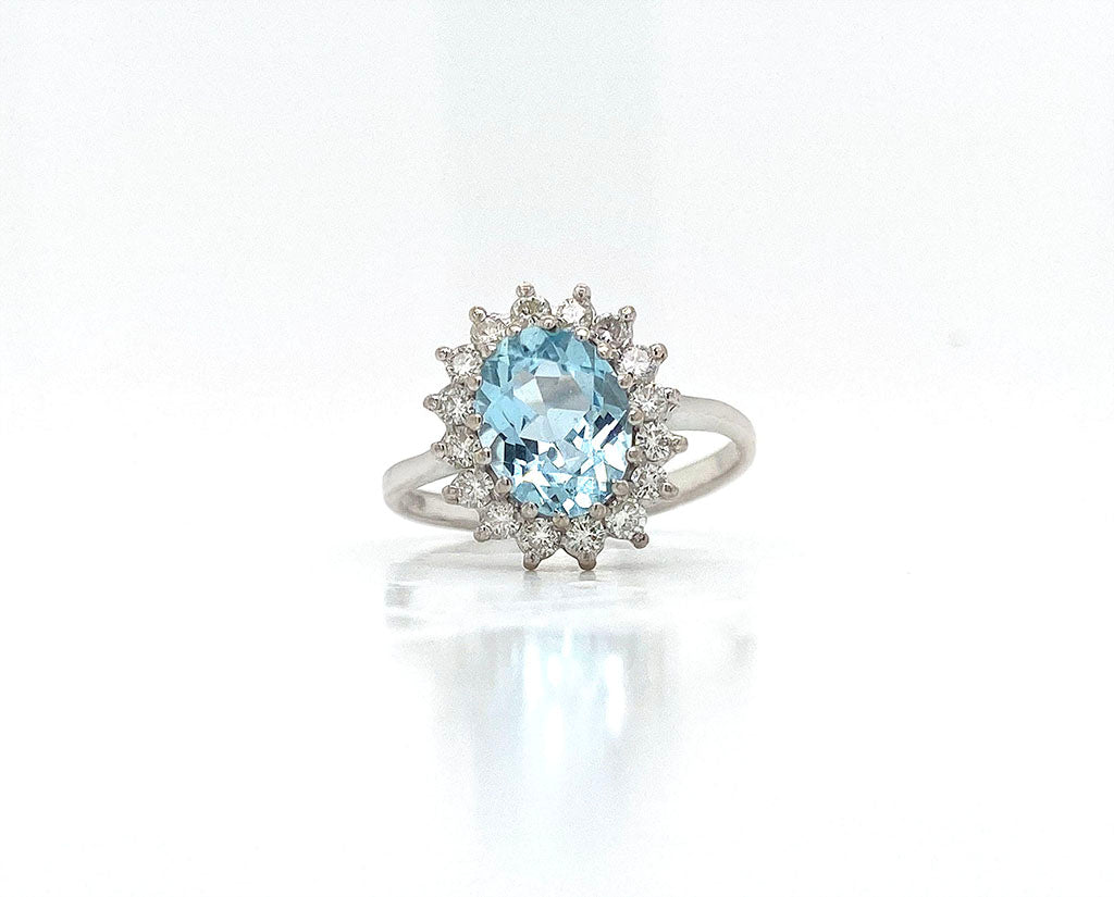 18ct White Gold Aquamarine and Diamond Cluster Ring