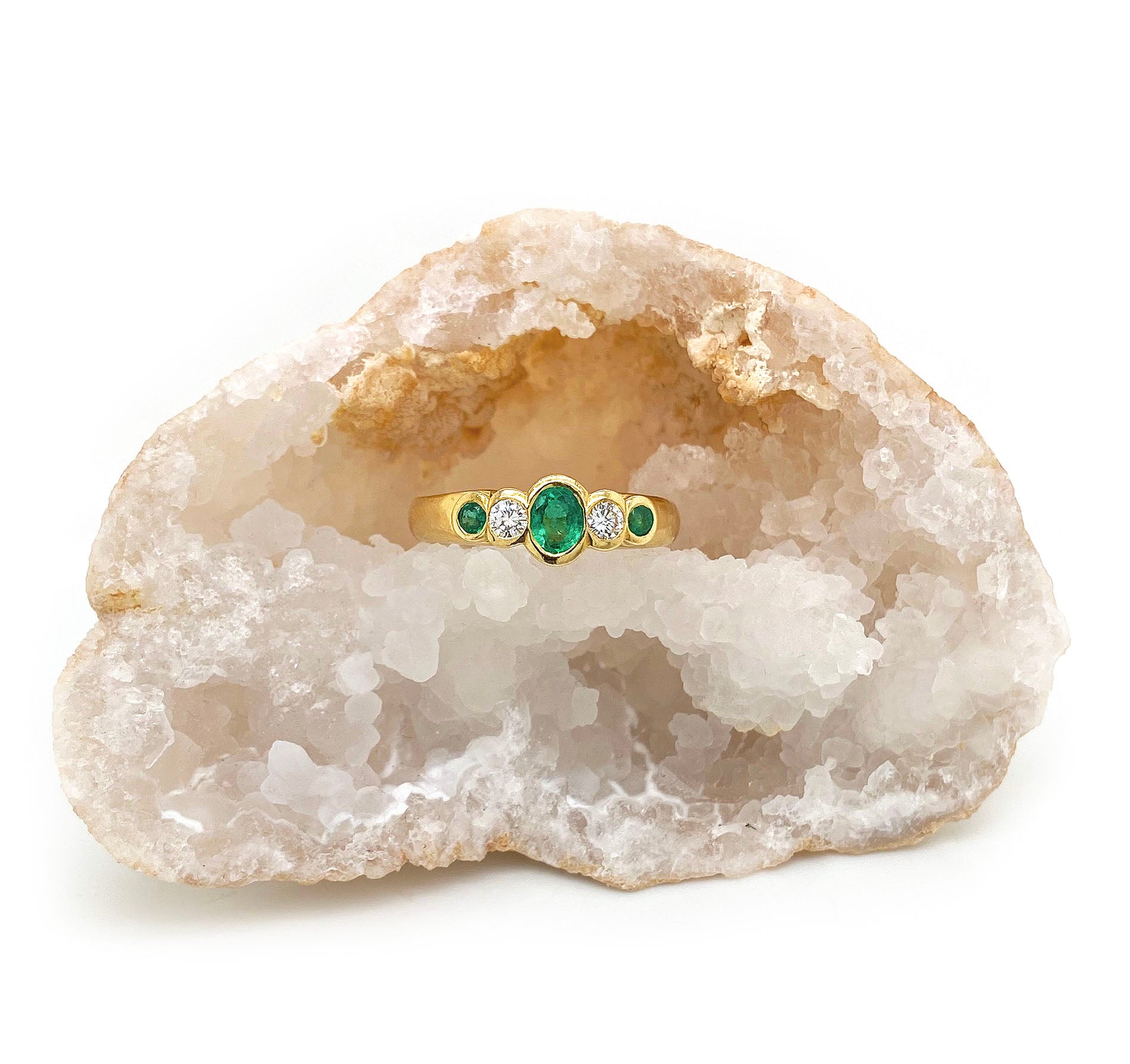 18Kt Yellow Gold Emerald & Diamond Five Stone Ring