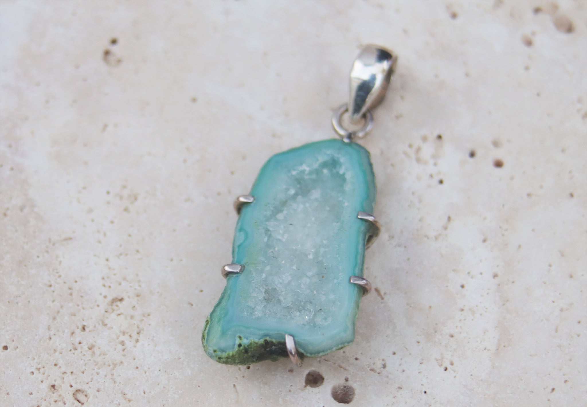 Silver Agate Druzy Pendant