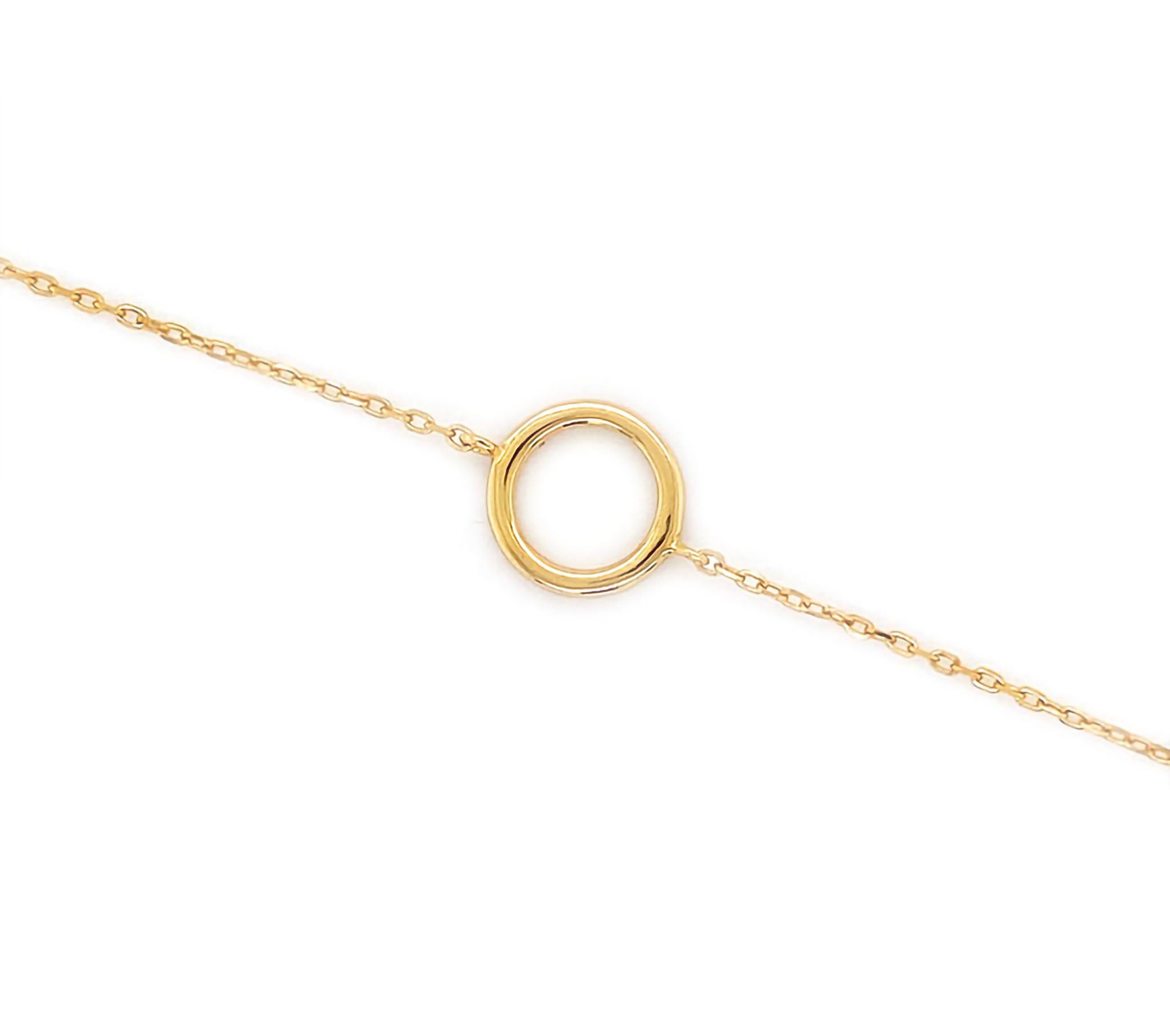 Crafted from 18ct gold vermeil, this bracelet features a halo of glistening multi-coloured stones. This delicate chain can be adjusted to your ideal fit. This bracelet has a rainbow circle in the centre with a dainty chain . Materials include 18ct Gold Vermeil (plated on sterling silver) and can be adjusted to 18 cm, 19 cm and 20 cm. This bracelet measures approx 21.5 cm in length .