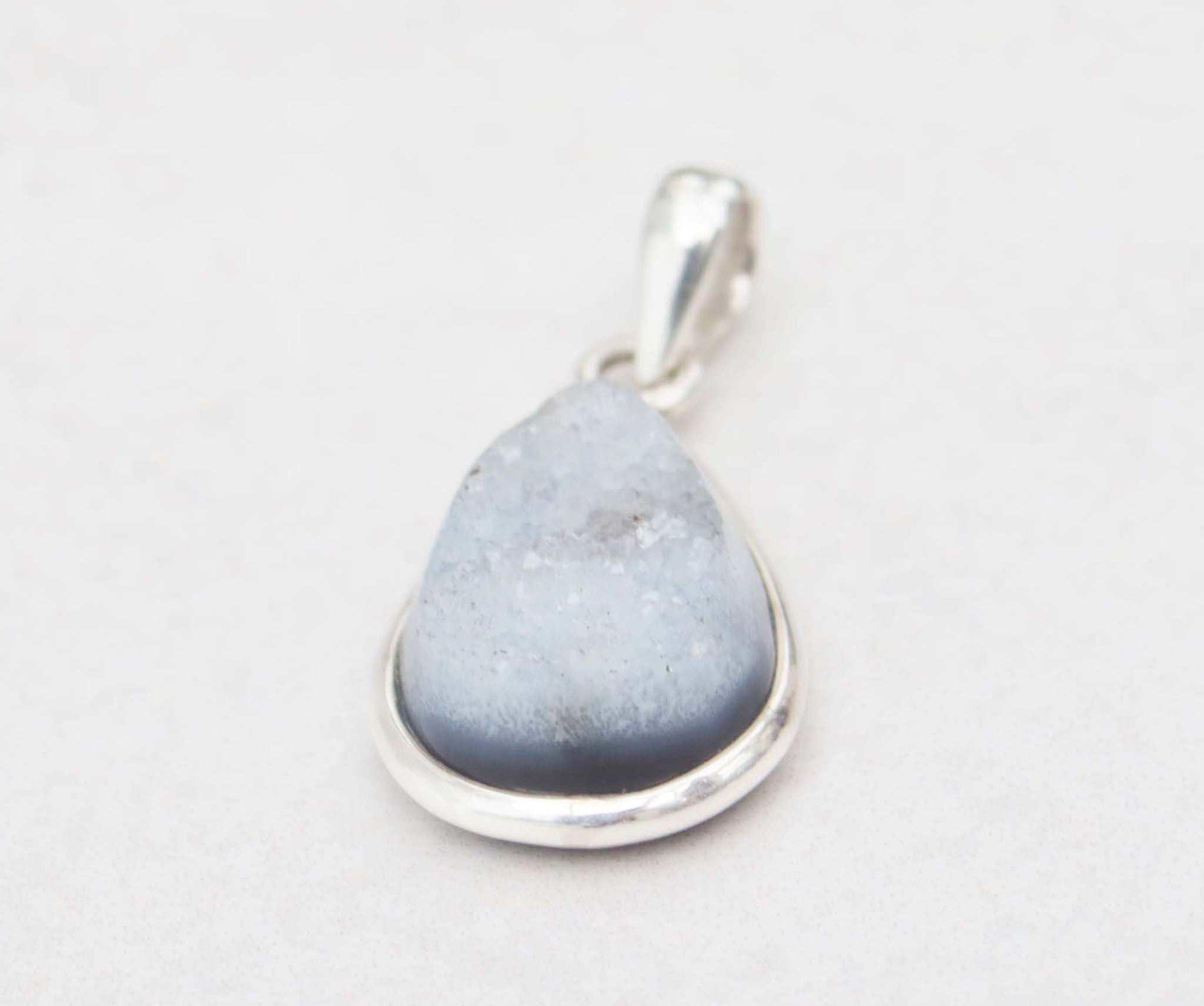 Silver Black Onyx Druzy Pear Pendant