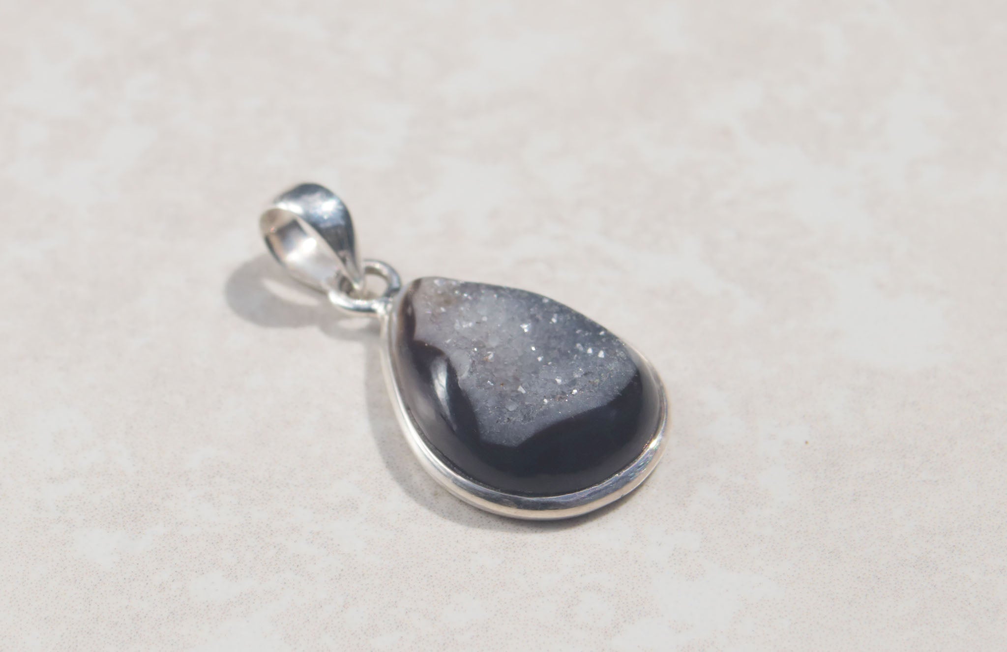 Silver Black Onyx Druzy Pendant