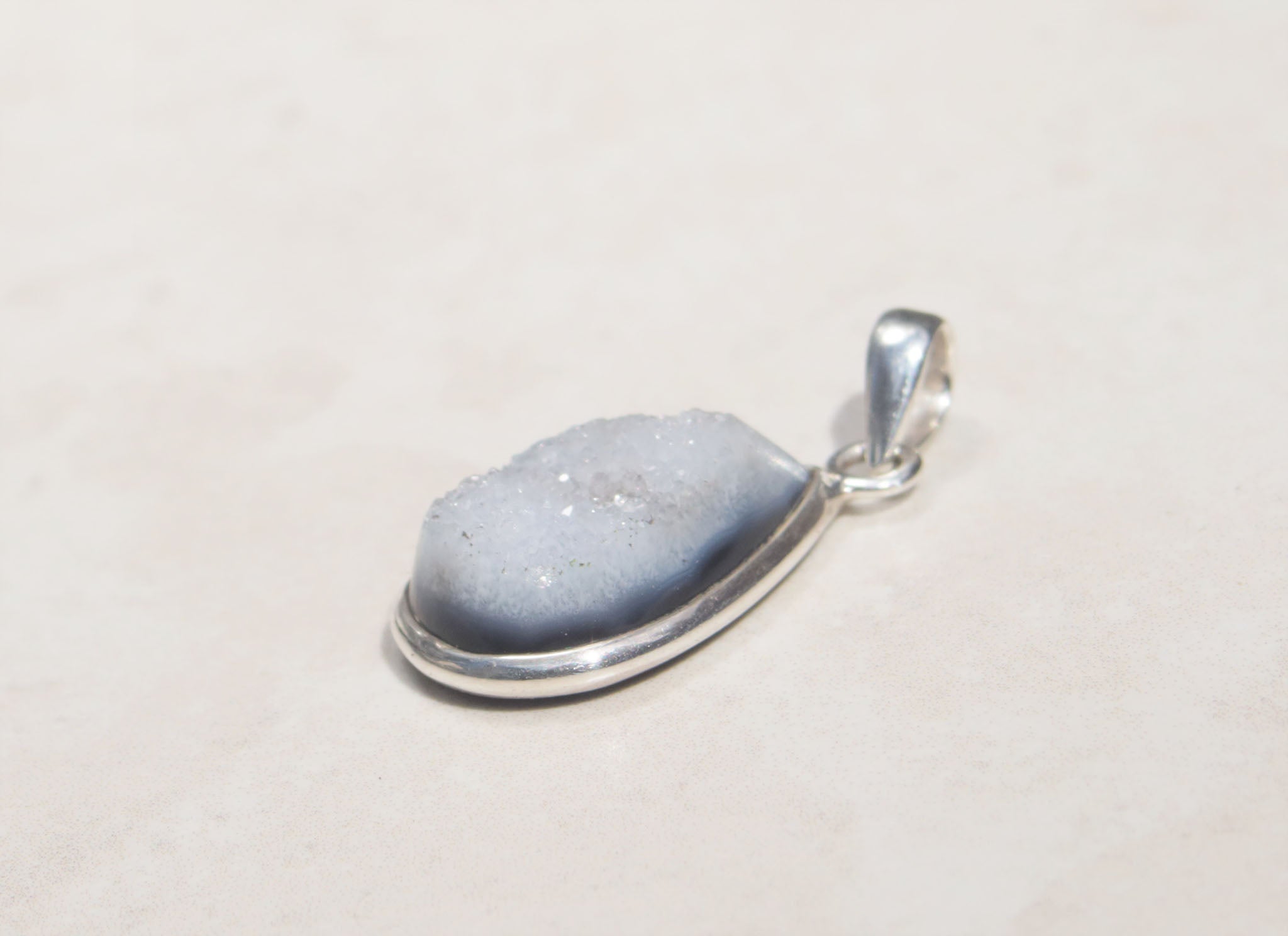 Silver Black Onyx Druzy Pear Pendant