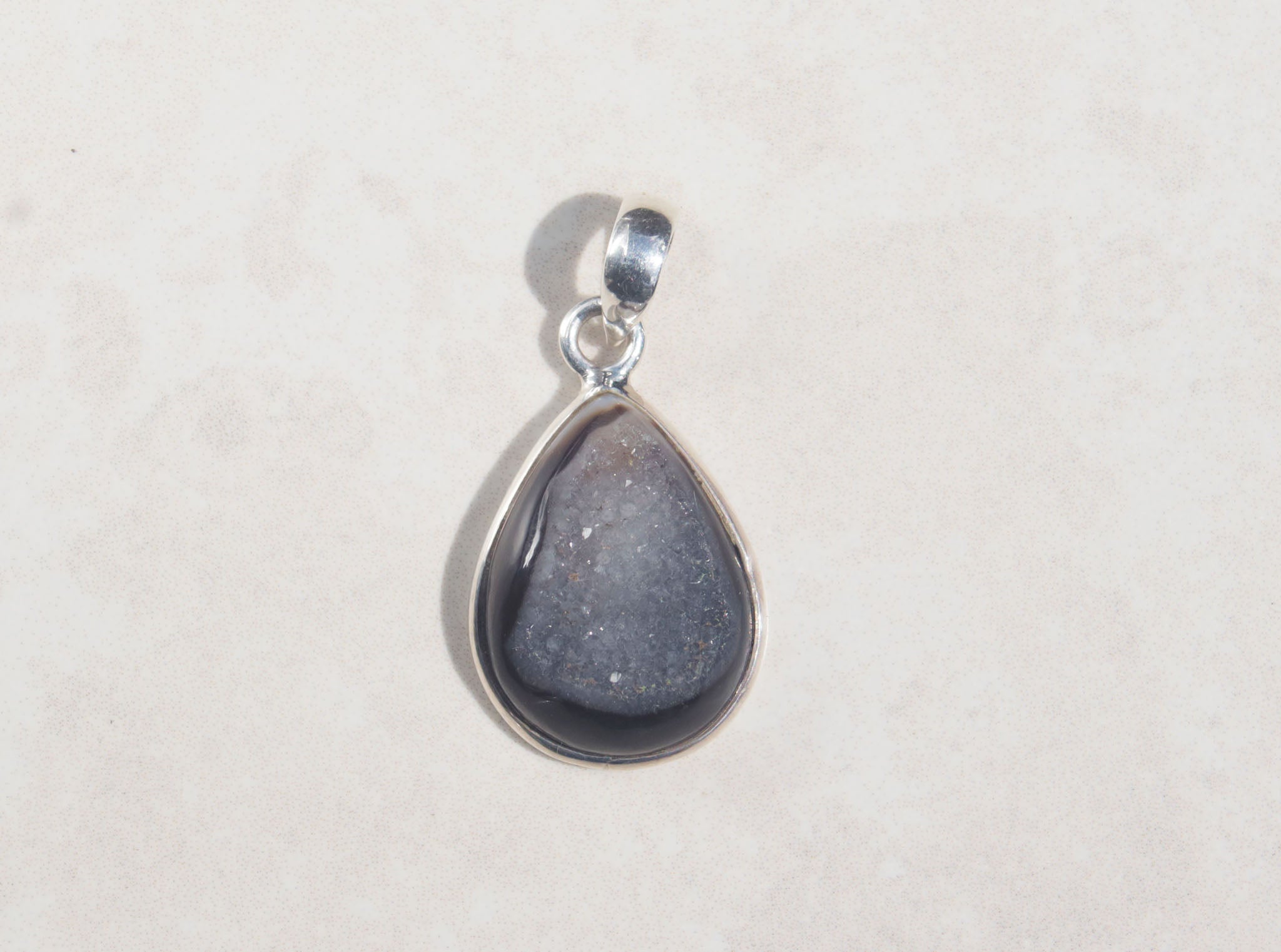 Silver Black Onyx Druzy Pendant