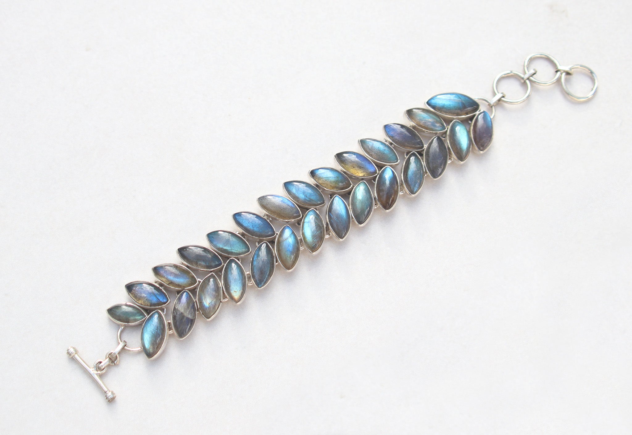 Silver labradorite leaf bracelet