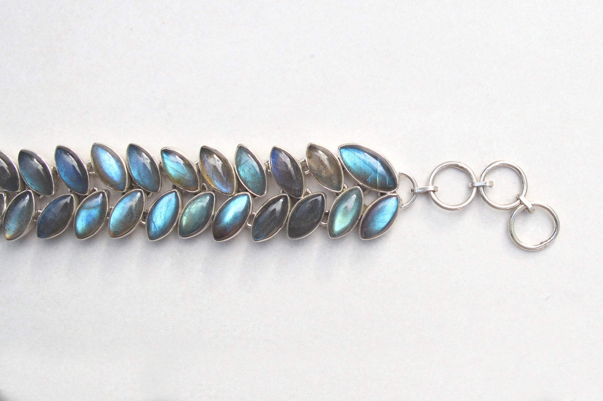 Silver labradorite leaf bracelet