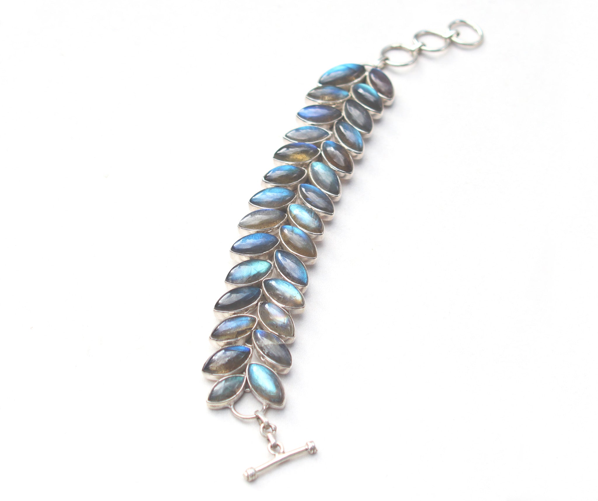 Silver labradorite leaf bracelet