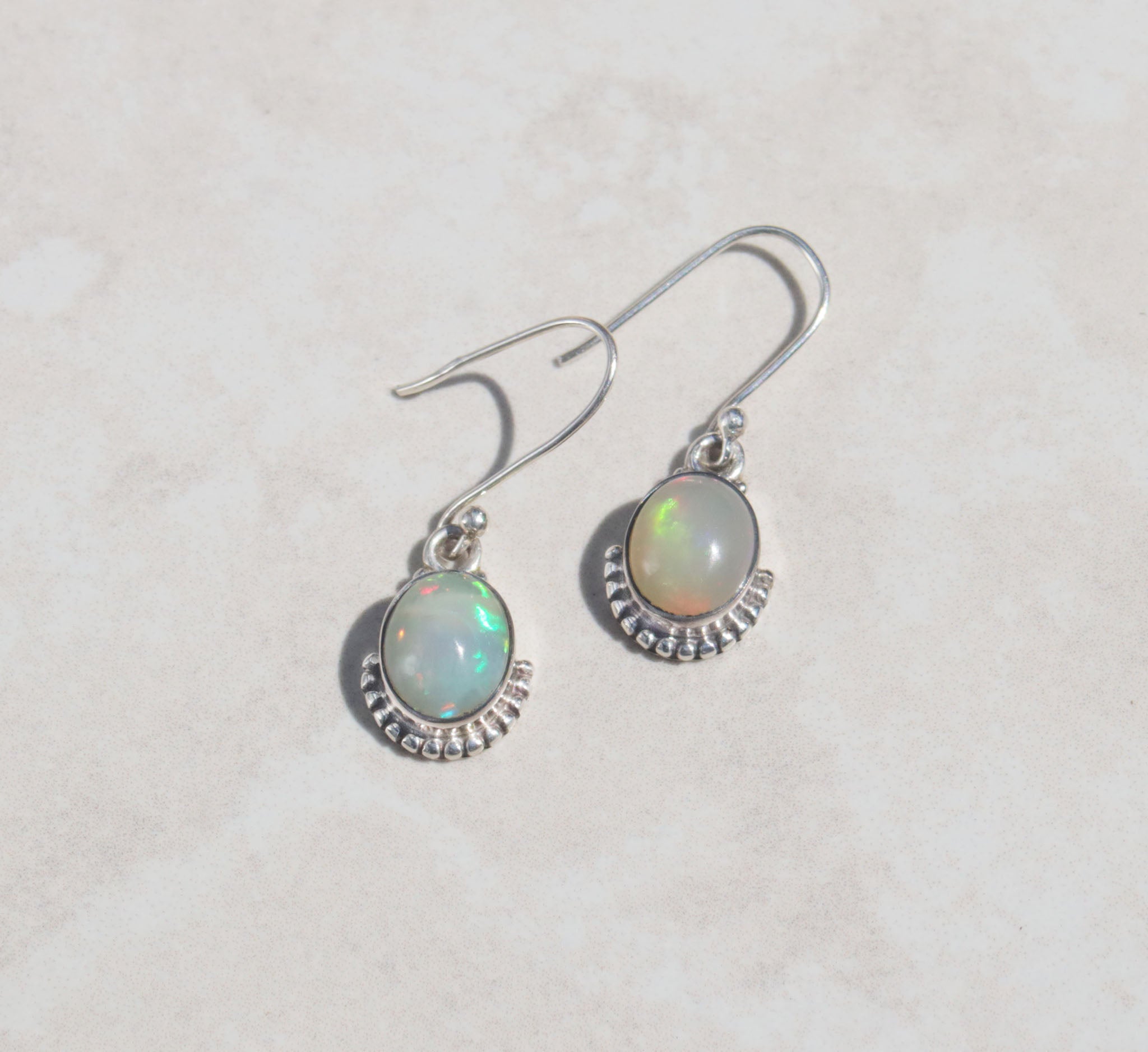 Silver white opal earrings