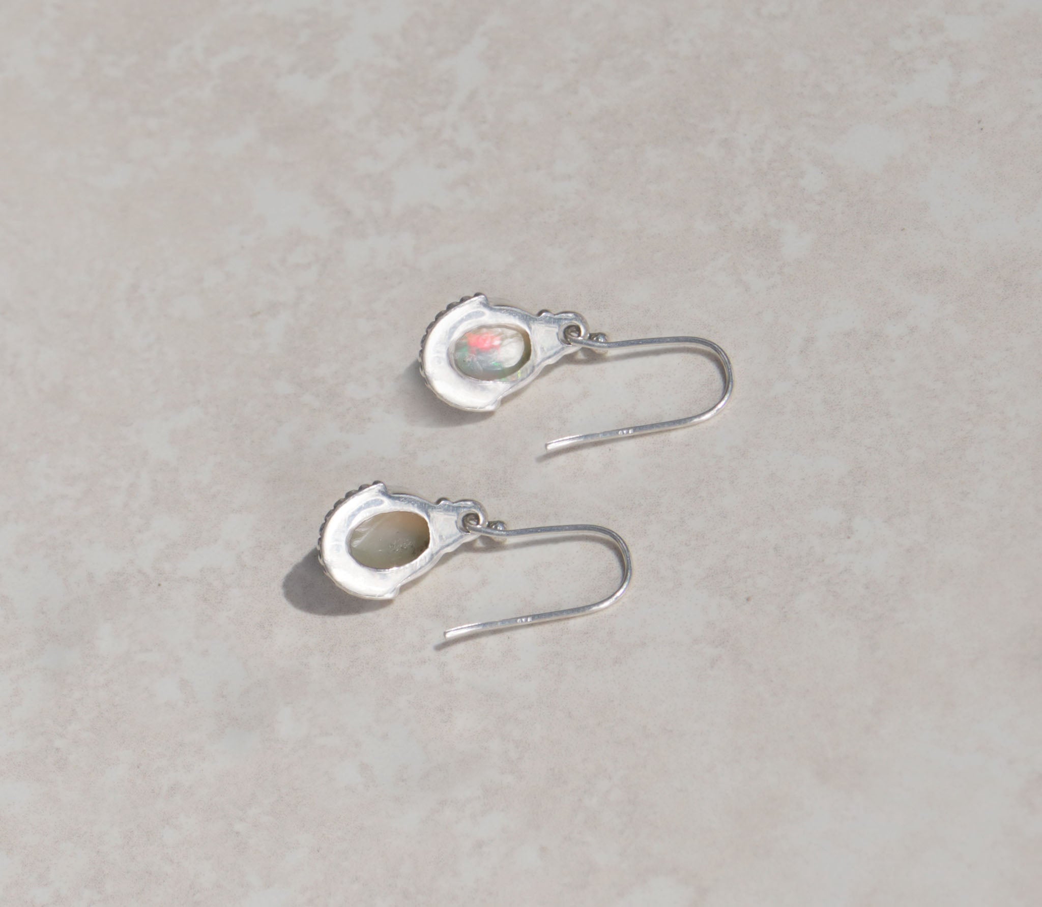 Silver white opal earrings