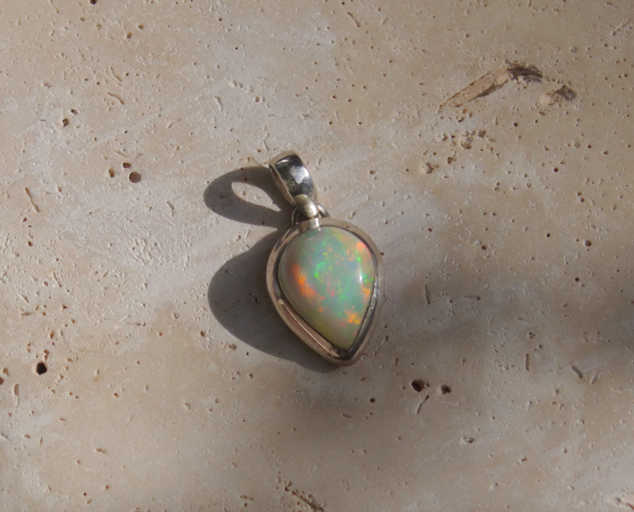 Silver White Opal Pear Pendant