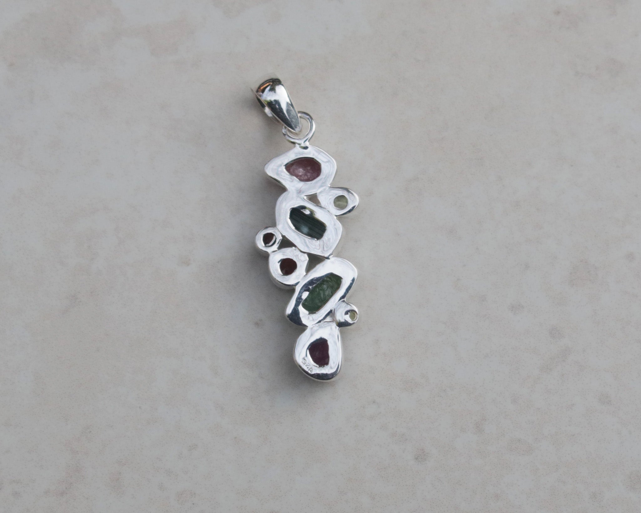 Silver Tourmaline, Peridot and Garnet pendant
