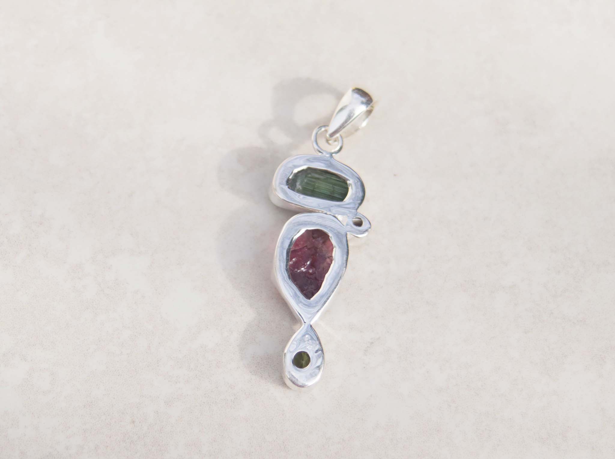 Silver Tourmaline, Peridot and Pearl pendant