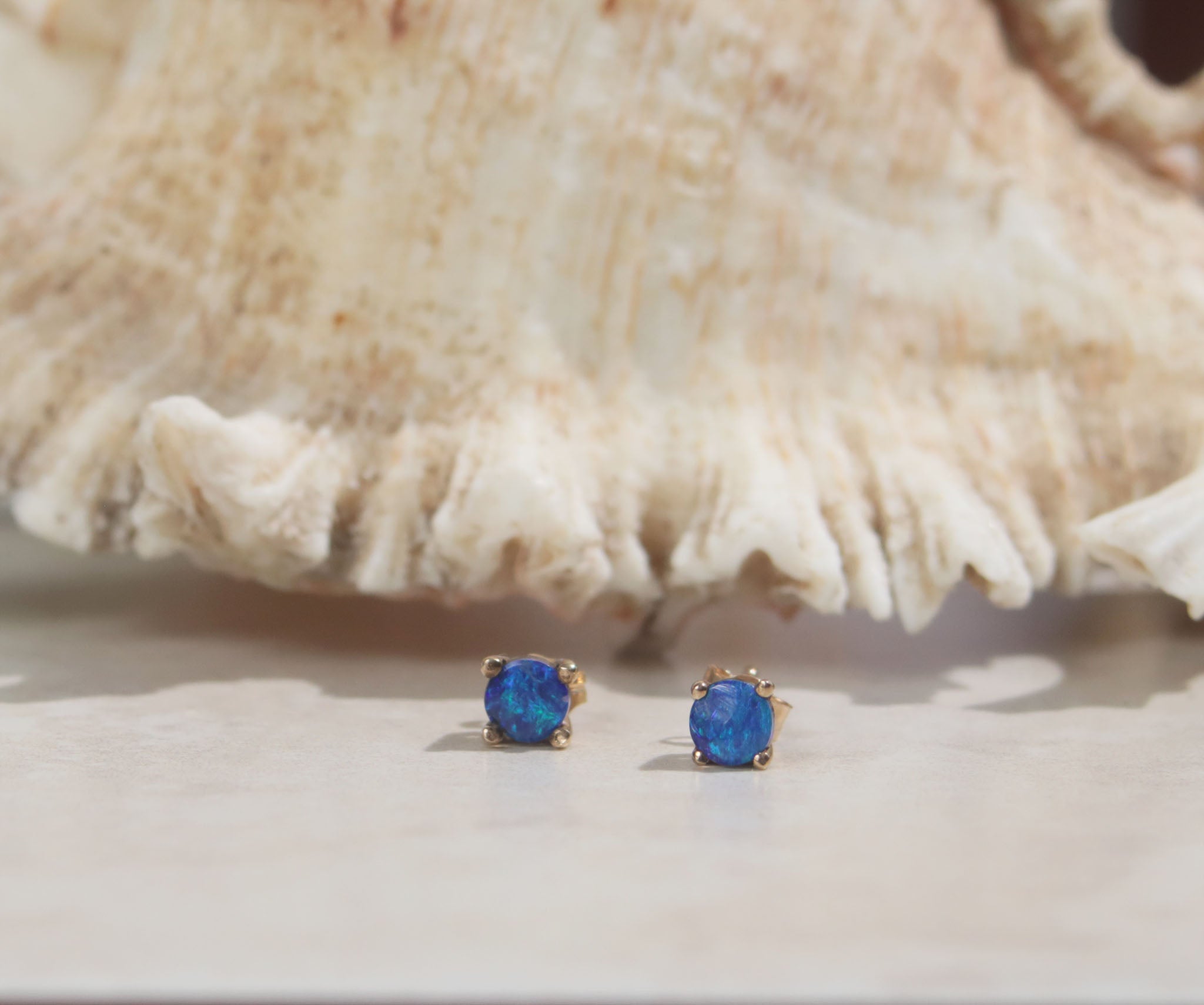 9ct yellow gold Australian blue opal studs