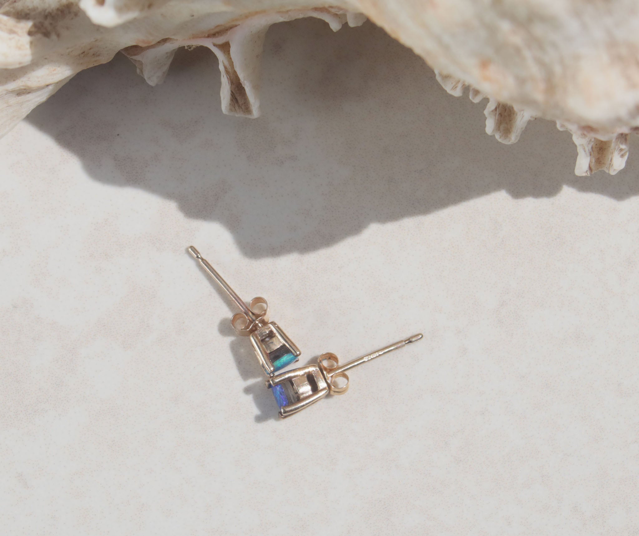 9ct yellow gold Australian blue opal studs