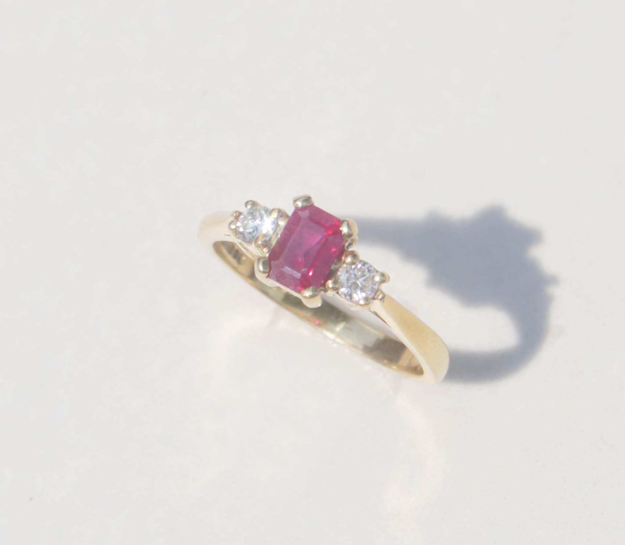 18ct Yellow Gold Ruby & Diamond Trilogy Ring