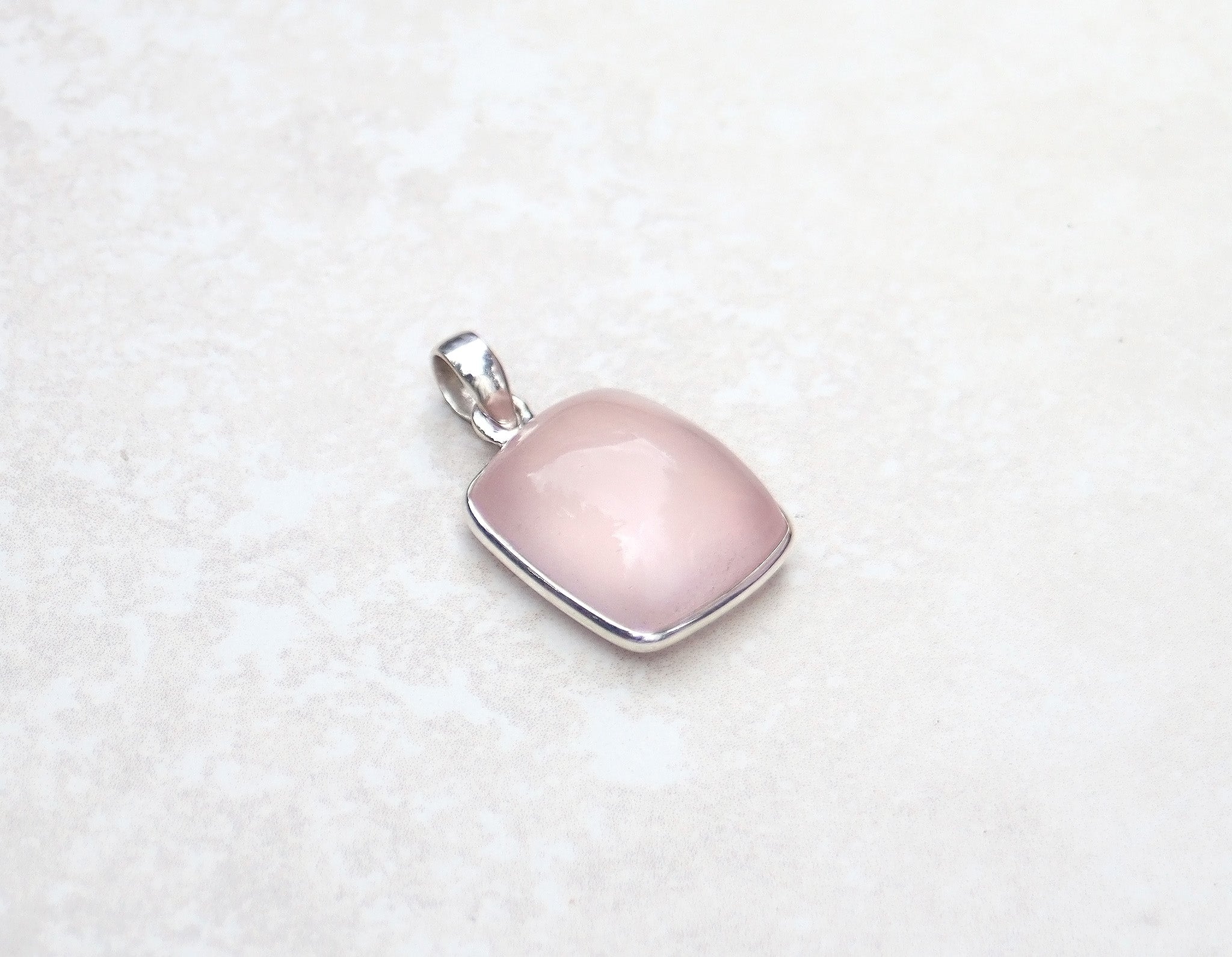 Silver square Rose quartz pendant