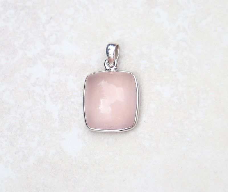Silver square Rose quartz pendant
