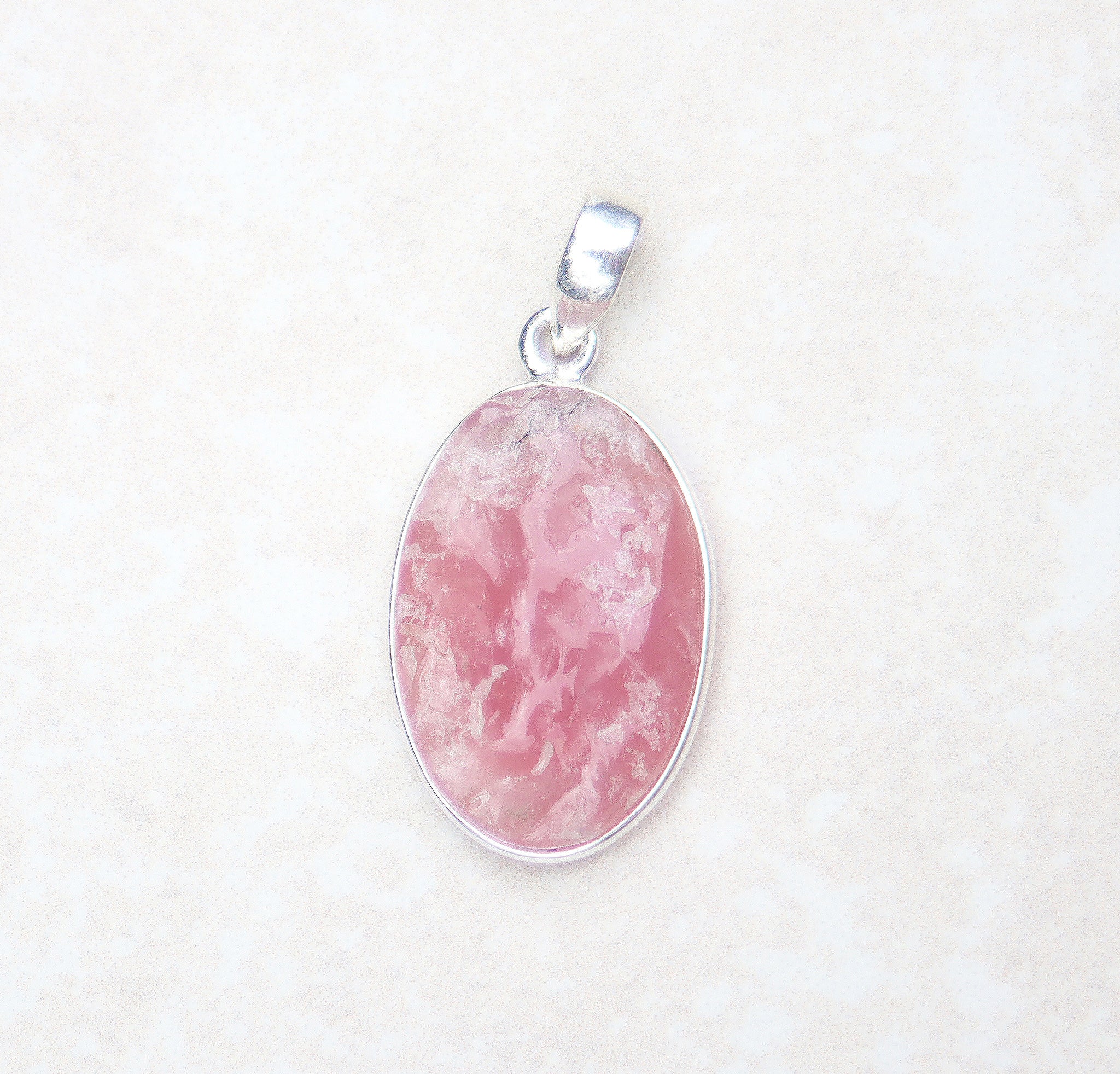 Silver rough rose quartz pendant