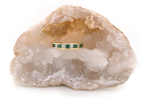 18kt Yellow Gold Emerald and Diamond Half Eternity Ring