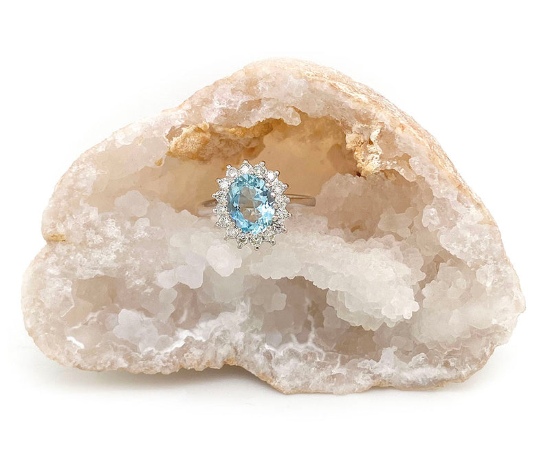 18ct White Gold Aquamarine and Diamond Cluster Ring