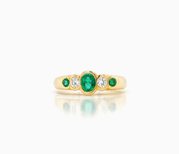 18Kt Yellow Gold Emerald & Diamond Five Stone Ring