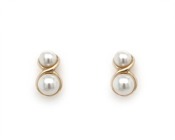 9ct Yellow Gold Double Pearl Studs