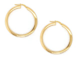 Classic 9kt yellow gold hoop earrings. These hoops are medium sized measuring 36 mm in diameter