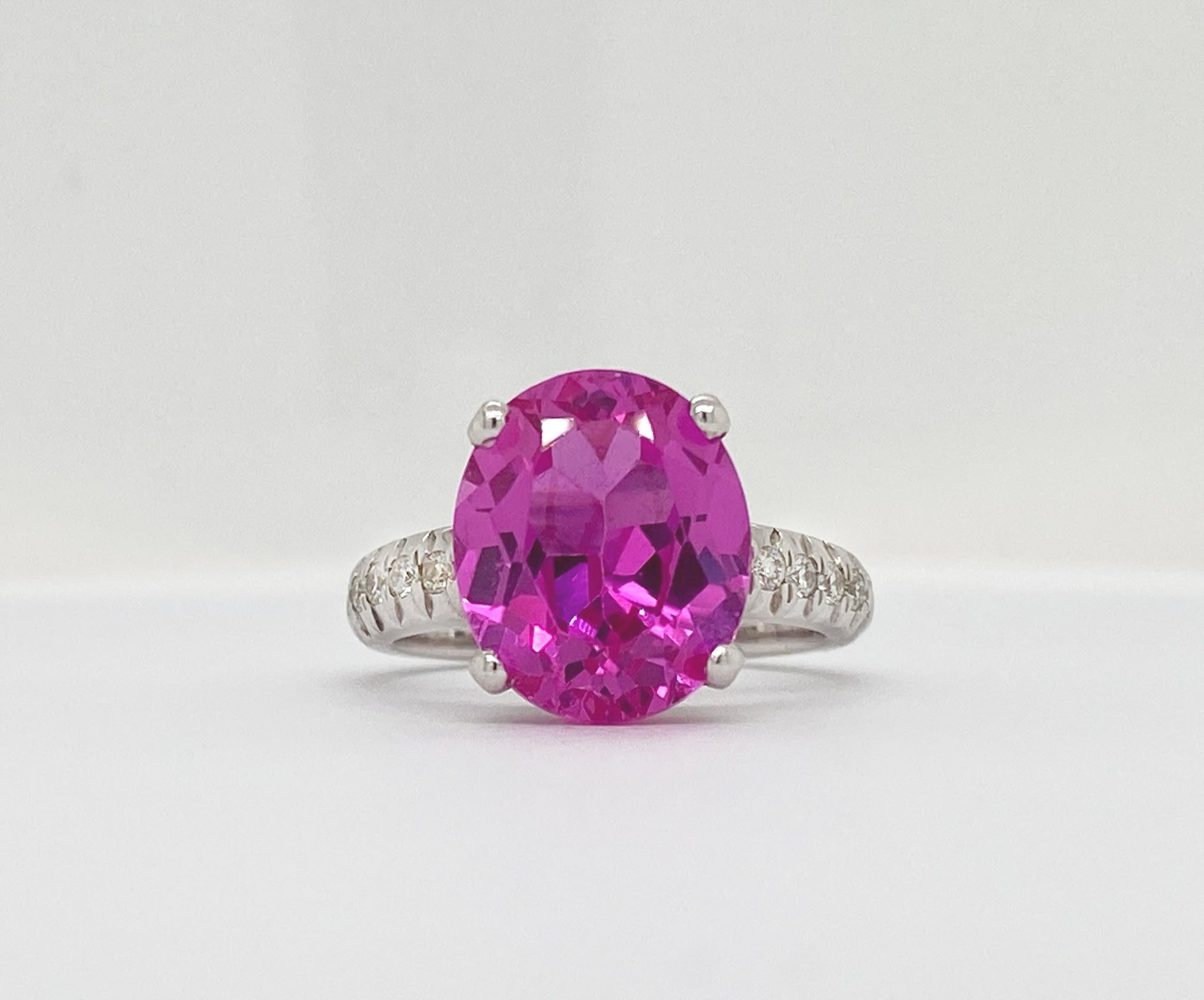 18kt White Gold Pink Topaz and Diamond Ring