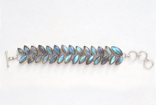 Silver labradorite leaf bracelet