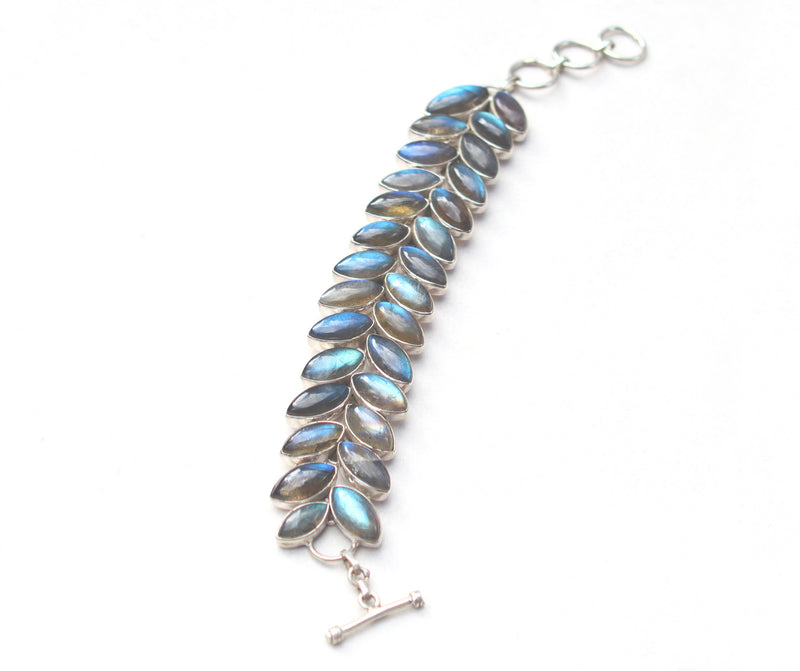 Silver labradorite leaf bracelet