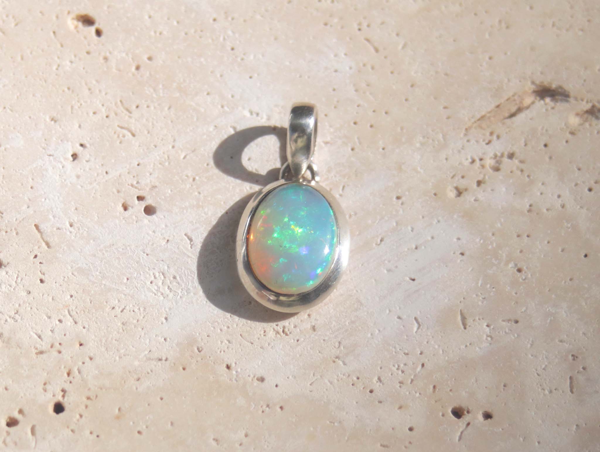 Silver Oval Ethiopian Opal Pendant