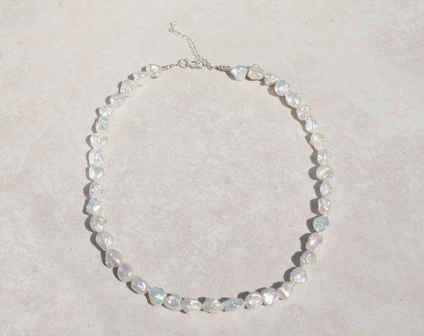 Silver princess baroque pearl necklace