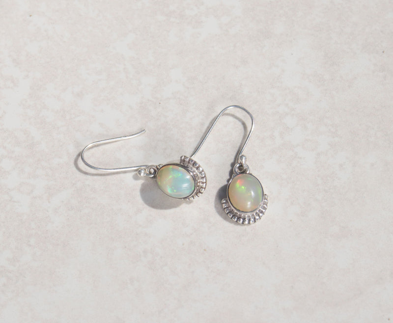 Silver white opal earrings
