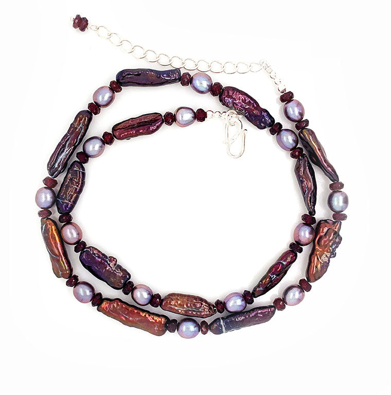 Garnet & Tahitian Baroque Pearl Necklace