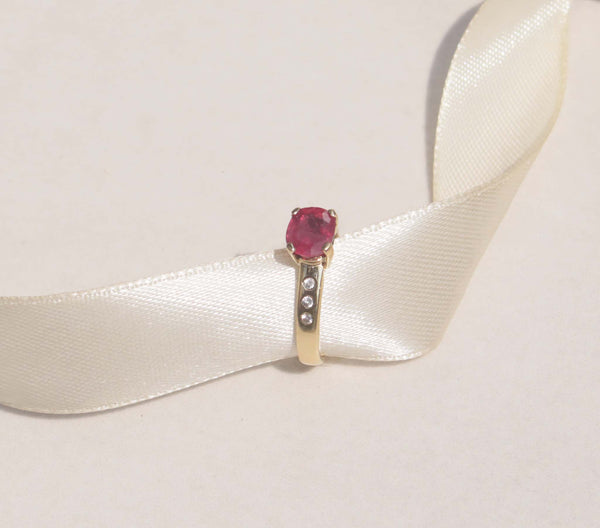 18ct yellow gold fancy ruby and diamond ring