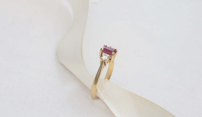 18ct Yellow Gold Ruby & Diamond Trilogy Ring